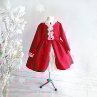 Image 1 of Christmas coat size 5-7 years - red with lace on the sleeves