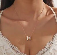 Image 2 of Gold-Tone Necklace with White Enamel 'H' Pendant