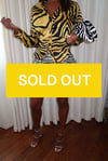 YELLOW ZEBRA PRINT SHIRT WITH SEQUIN MINI SKIRT (S)