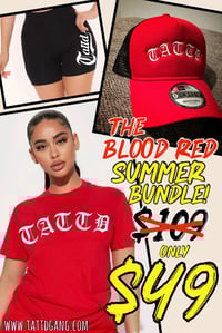 Image 2 of 60% off!!! BLOOD RED TATTD OG TEE + RED CAP + BIKER SHORTS BUNDLE!!! ❤️