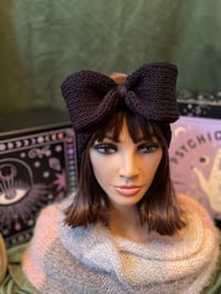 Image 2 of "Big Bow Energy" Hand-Knit Black Ear Warmer 