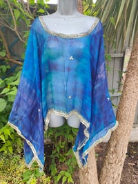 Image 9 of Poncho Woodstock Top -free size Blue purple see thru