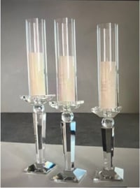 Image 4 of 18″19″20″ Tall Clear Crystal Glass Candle Holders,Wedding Candelabra for rent only.  