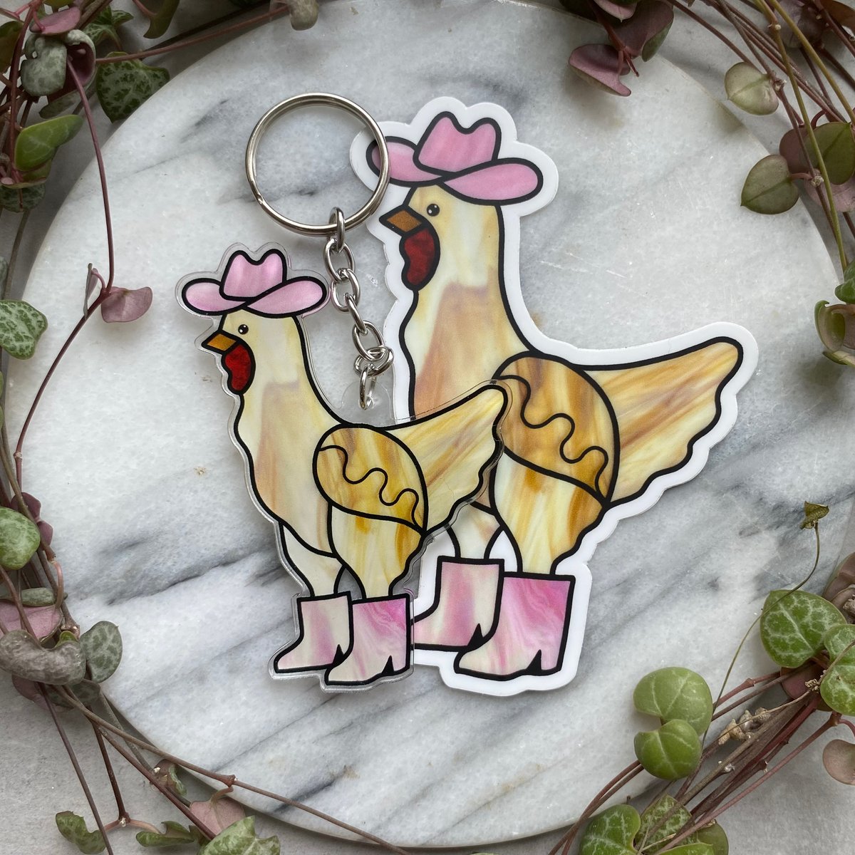 Image of Chicken Keychain & Sticker Combo