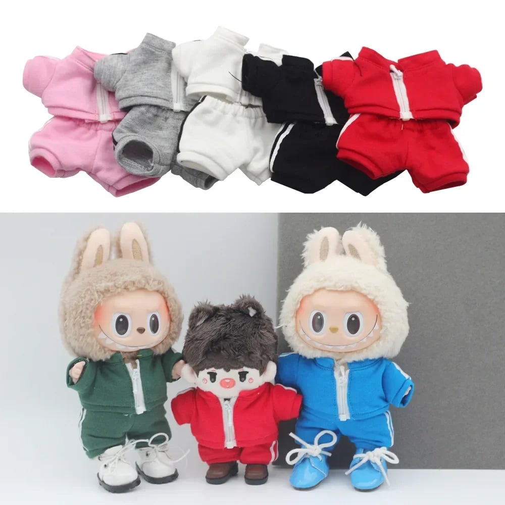 Image of Labubu Doll Casual Clothing - Solid Color Sportswear Suit, Breathable Cotton Outfit Change Doll Clot