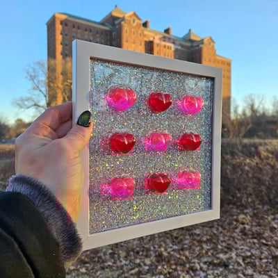 Image of Neon Pink and Red 3D Chonky Heart Wall Art: 8x8/ Sparkle Background