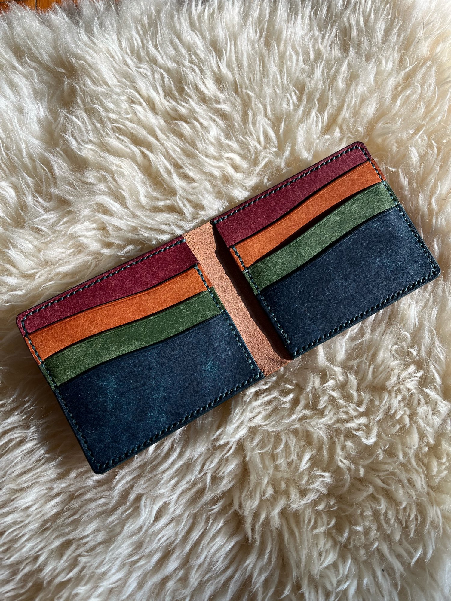 Image of Cognac/Rainbow Pueblo 8-pocket Slim Bifold 