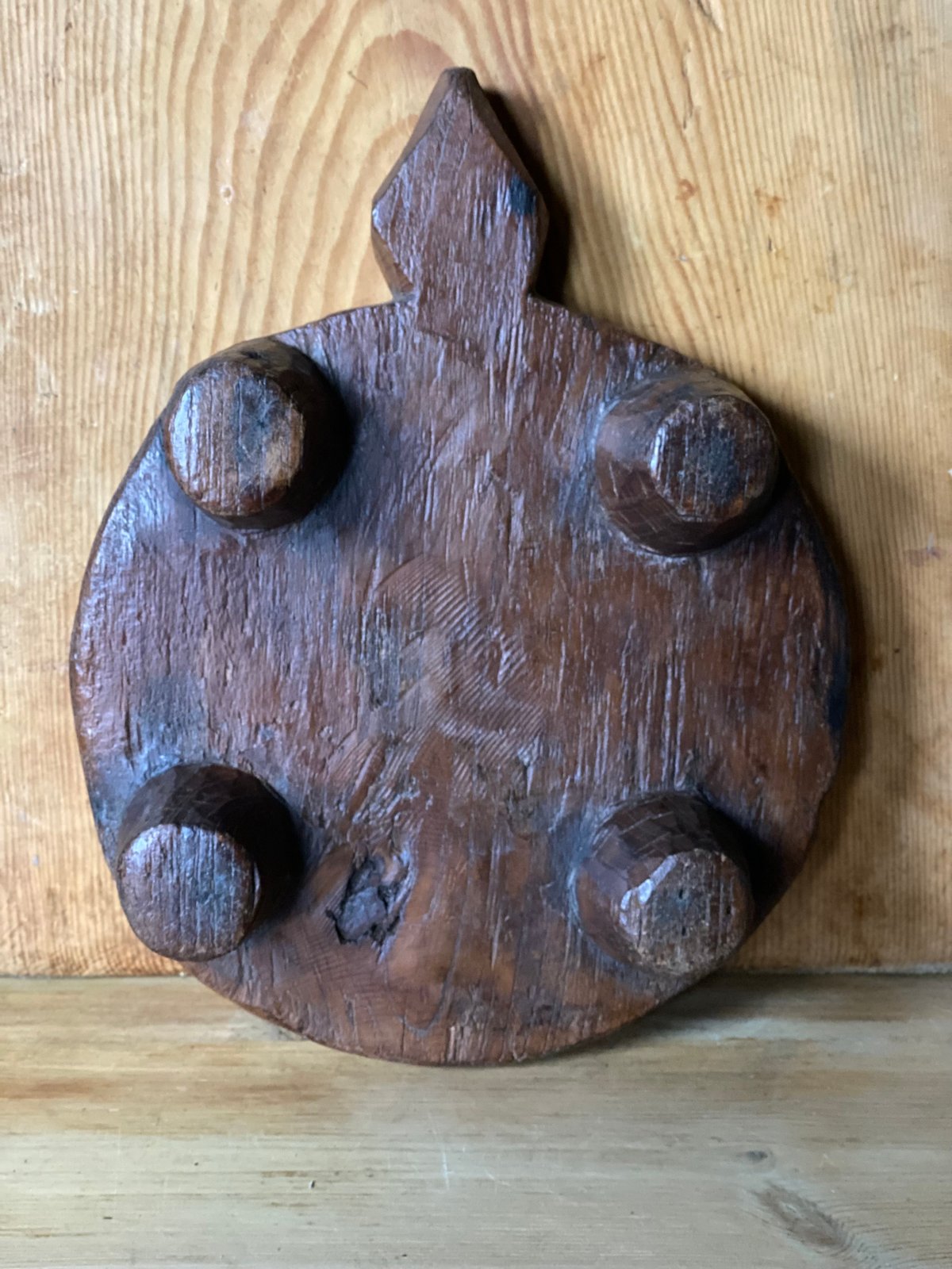 Image of Large wooden chapati board with carved detail