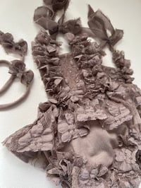 Image 6 of Taupe Lace Newborn Romper & Headband