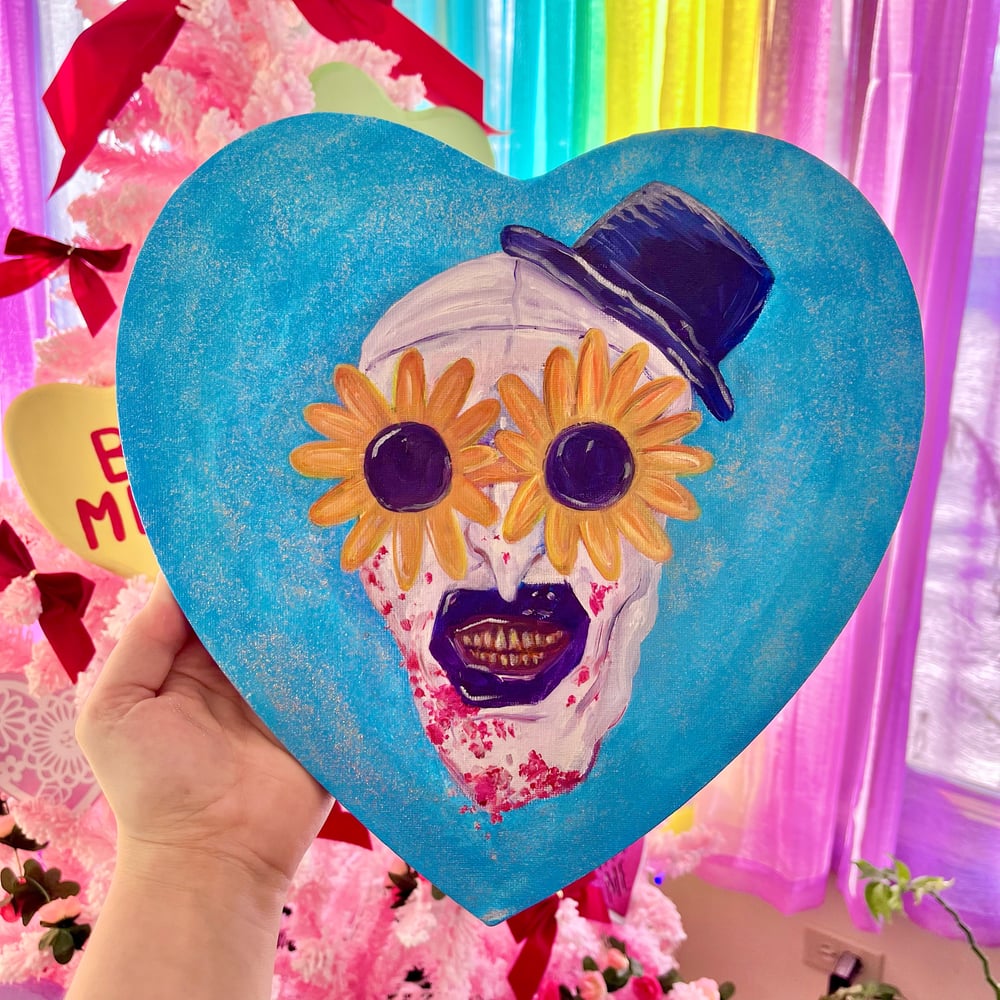 Image of “Terrify Me” Heart Shaped Oil Painting with Glitter