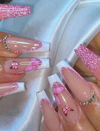 24pcs Pink Butterfly Nails 