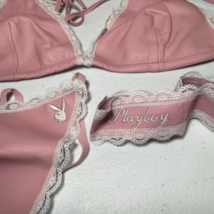 Image of DEADSTOCK PLAYBOY LEATHER LINGERIE SET PINK SUEDE