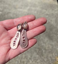Image 1 of Electroformed moonphase rose quartz earrings