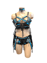 Image 1 of Black and blue 3 piece harness set.