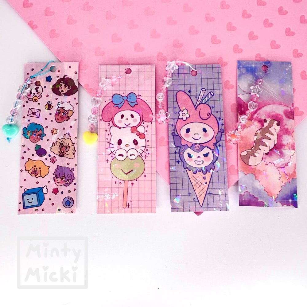 Image of Cute Double Sided 2" x 5" Pastel Bead Charm Bookmarks