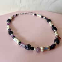 Image 3 of Skulls and Bones with a Hint of Purple Quartz - One of a Kind Necklace 