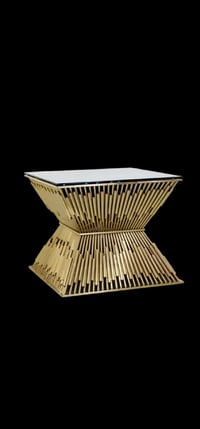 Image 1 of stainlesssteel+glass gold cake table for rent only90x90x75cm 