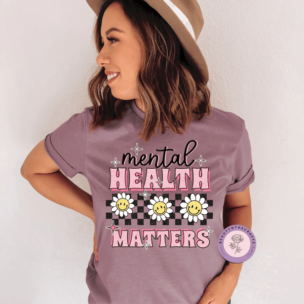 Image of Mental Health Matters Retro Flowers T-Shirt