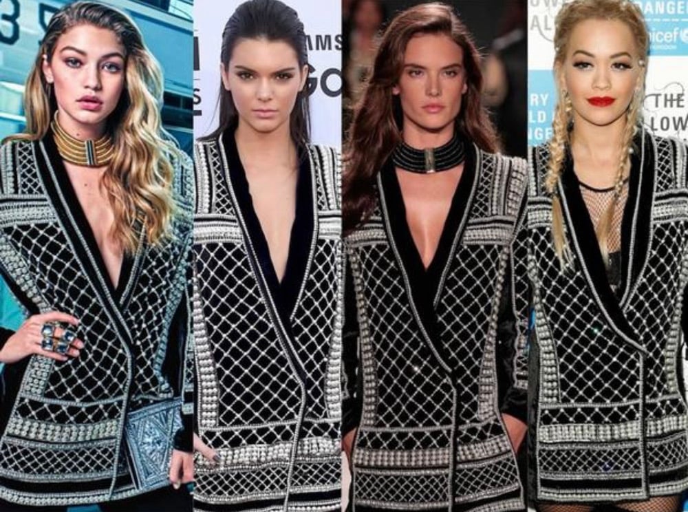 Image of BALMAIN x HM BLACK VELVET EMBELLISHED BLAZER DRESS (US 10/EU 40)