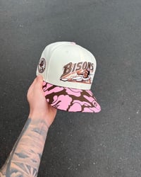 Image 1 of  PINK BRIM BUFFALO BISONS CUSTOM FITTED CAP
