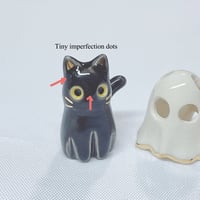 Image 9 of Glow In Dark Black Cat With Ghost Mask Ceramic Figurine (Discount price)