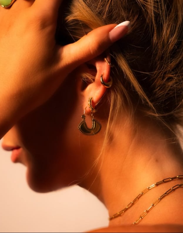 Image of CARMEN Gold Textured Colourful Cubic Zirconia Round Huggie Hoop Earrings