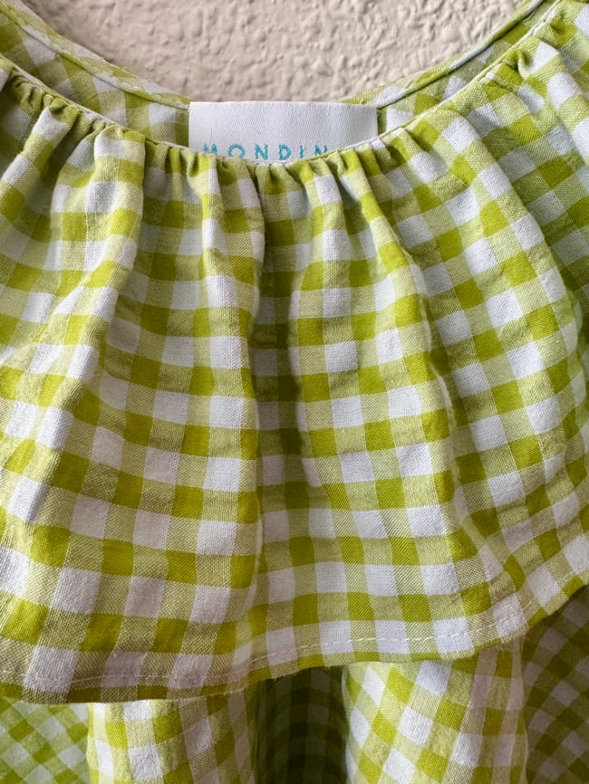 LIME VICHY SEERSUCKER HUIPIL WITH RUFFLE