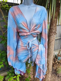 Image 4 of Pefkos co ord sarong set- pompoms browns