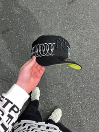 Image 1 of  SAFTEY BRIM FULL BARB BLACKOUT NEW YORK YANKEES CUSTOM FITTED