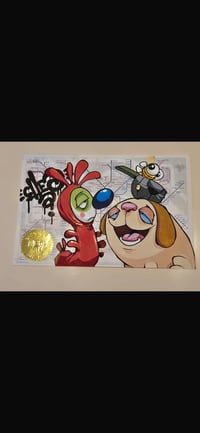 Limited 1 of 1 Hand Painted on Map 15cm by 22.5cm “I SAT ON A THISTLE” Cheo Character