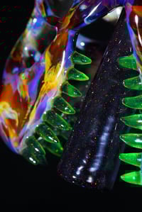 Image 3 of Amber purple & crushed opal T-Rex skull pendant/J-holder.