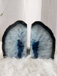 Image 1 of 6lb Blue Agate Geode Rough Edge Crystal - 2pc Set 