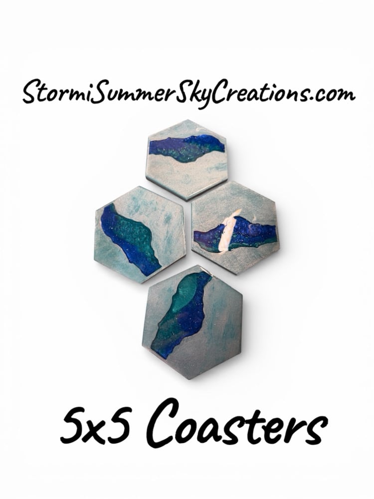 Image of Set of 4 Octagon shaped Beach themed Coasters 