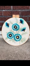 Blue Floral Upcycled Wall Art, 14.5” diameter