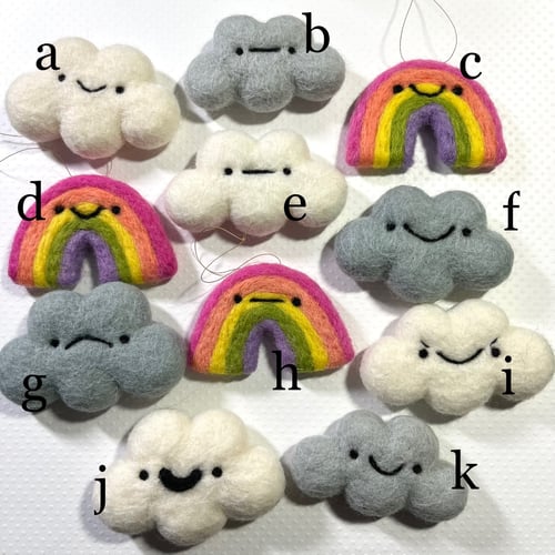 Image of cloud and rainbow ornaments