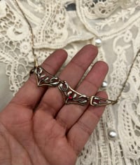Image 1 of Magnifique collier draperie Art Nouveau avec feuille de gui, vermeil, argent plaqué or, 1900!