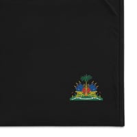 Image 2 of Patriotic Haiti Emblem Premium sherpa blanket [Dèyè Lakay]