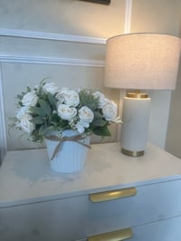 Image 1 of WHITE BUCKET ROSES & FOLIAGE ARRANGEMENT 