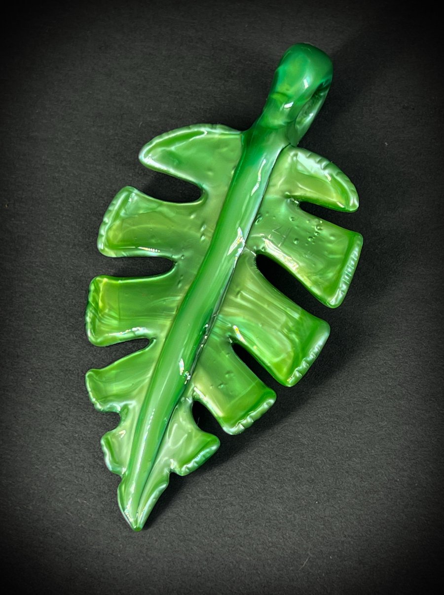 Image of Metallic Green Monstera Leaf Pendant