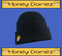 Black embroidered block beanie 