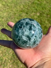 Image 1 of Green Fluorite Sphere With Rainbows #2179
