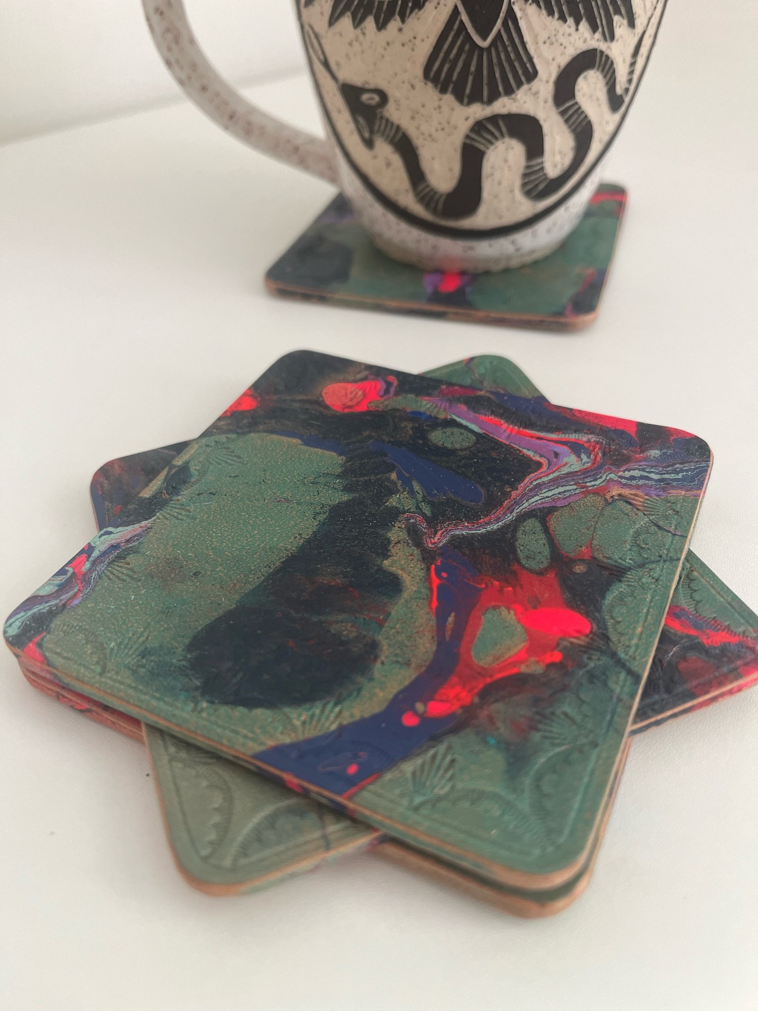 Image of Blue/Green Marbled Coasters