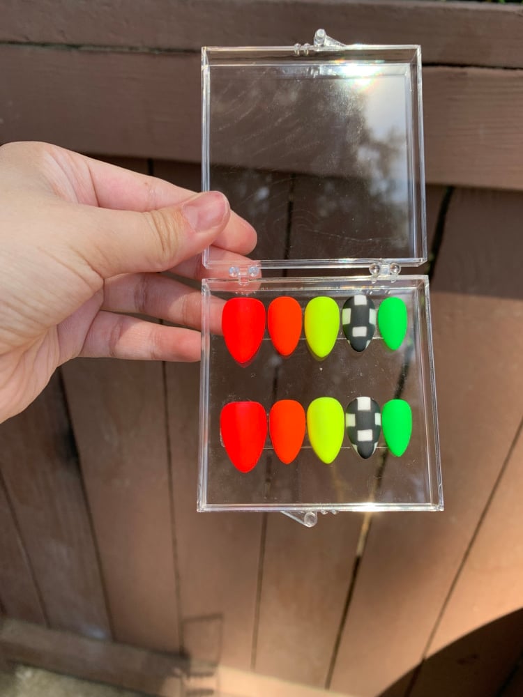 Image of Neon Checkered Nails 
