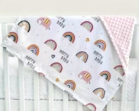 Image 3 of Happy Baby Rainbows Minky Dot Blanket & Pillow Cover or Purchase Separately 