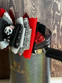 Image 3 of Halloween Scary Movie Figure Tumbler Straw Topper Bow