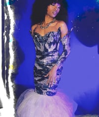 Image 3 of “Ice Queen” Silver and Blue Mermaid Dress with Detachable Train