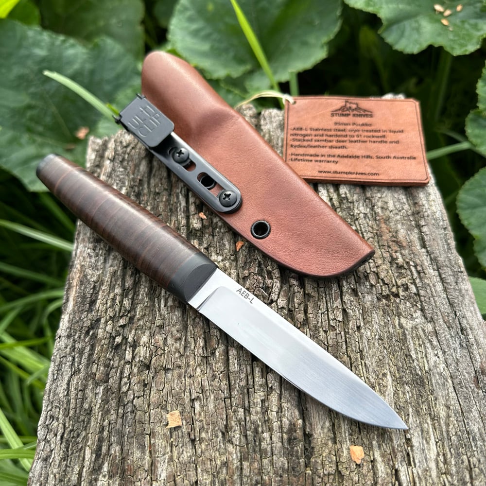 Image of 95mm Puukko AEB-L Stacked Leather 