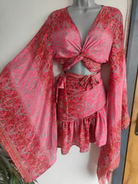 Image 4 of TULUM Tie dye co ord frill skirt set Pink and Red