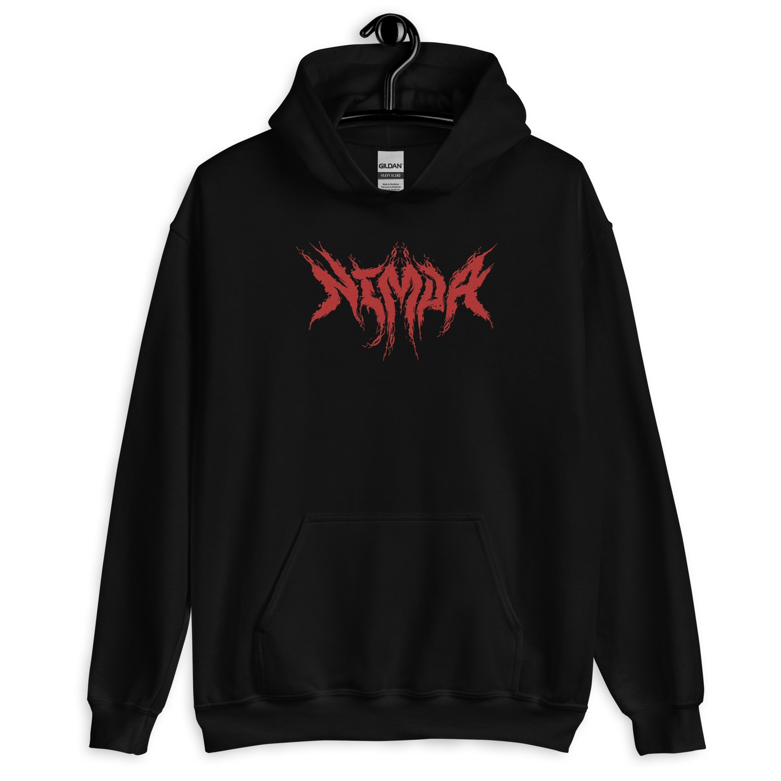 NIMDA - EMBROIDERED RED LOGO HOODIE | NIMDA CLOTHING