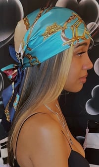 Image 3 of Blue on Blue Silk Head Scarf